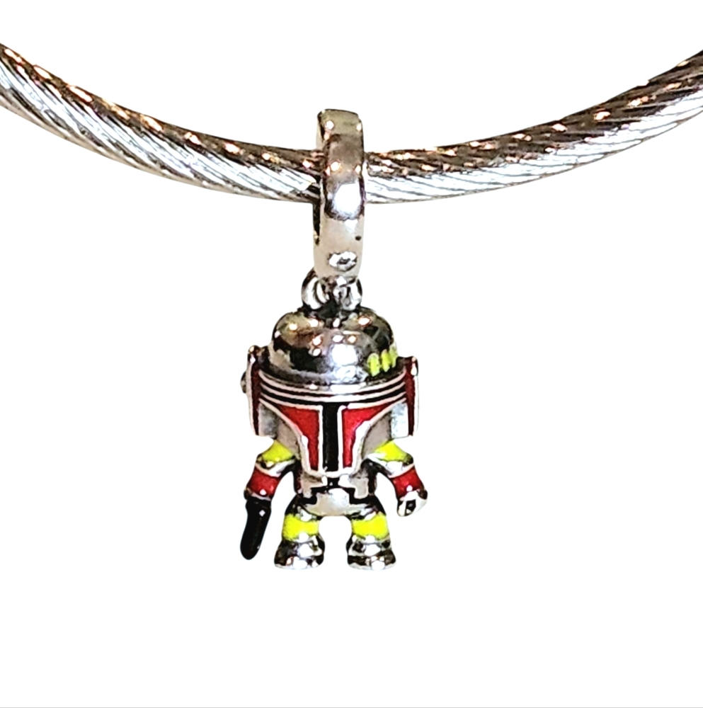 LINX Discontinued Star Wars Silver Boba Fett Mandalorian Dangle Bracelet Charm